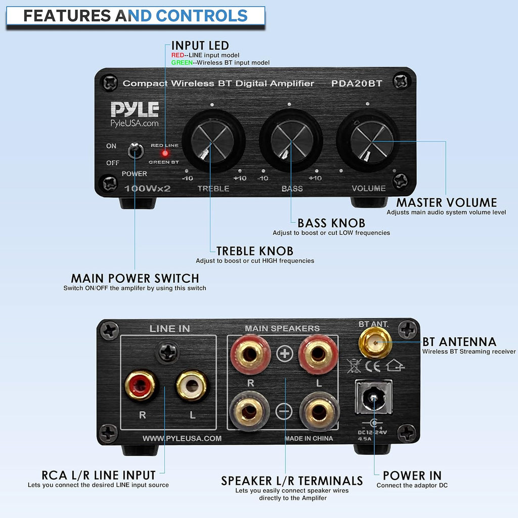 Bluetooth Mini Stereo Amplifier, 2 x 100 Watt, Aluminum Diecast, Pack of 2 J635
