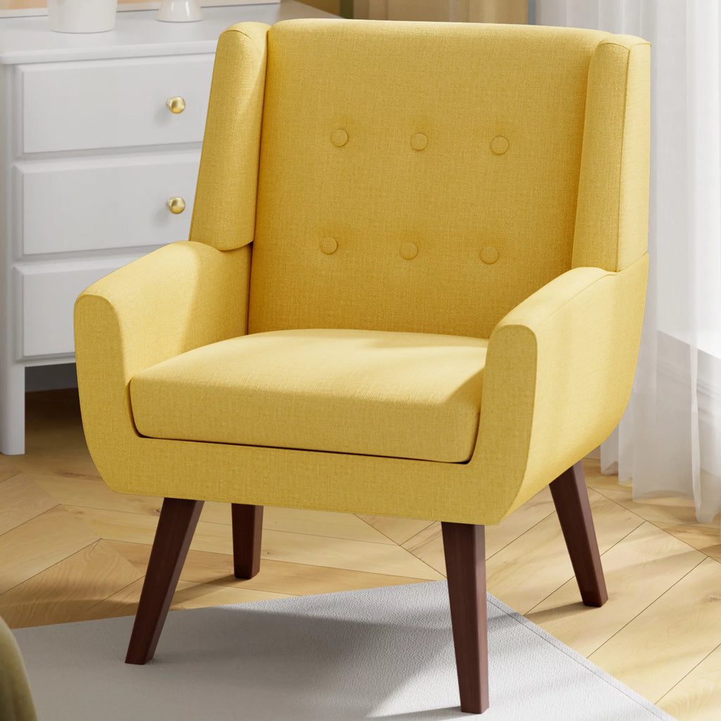Yellow Linen Fabric Upholstered Accent Chair G956282