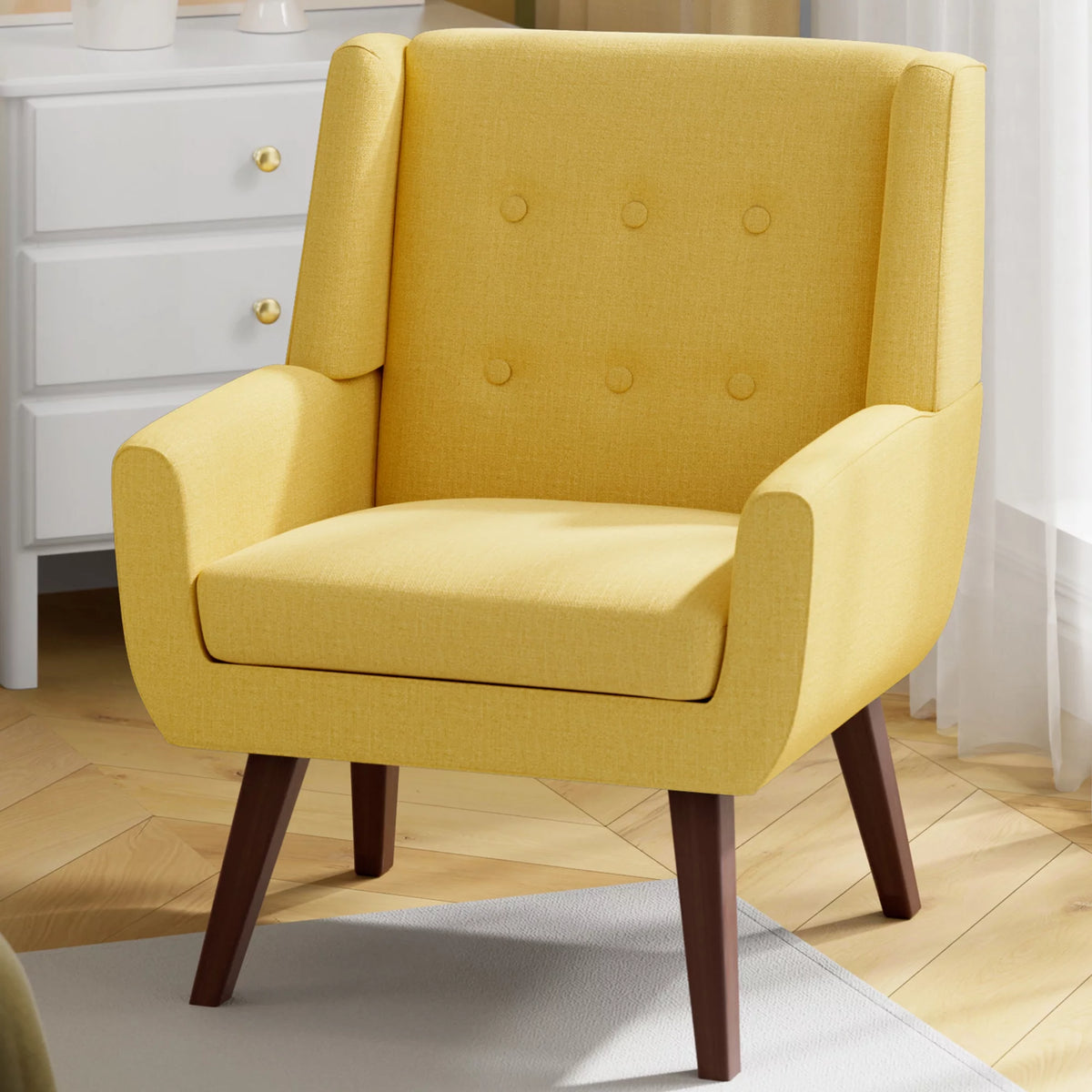 Yellow Linen Fabric Upholstered Accent Chair G956282