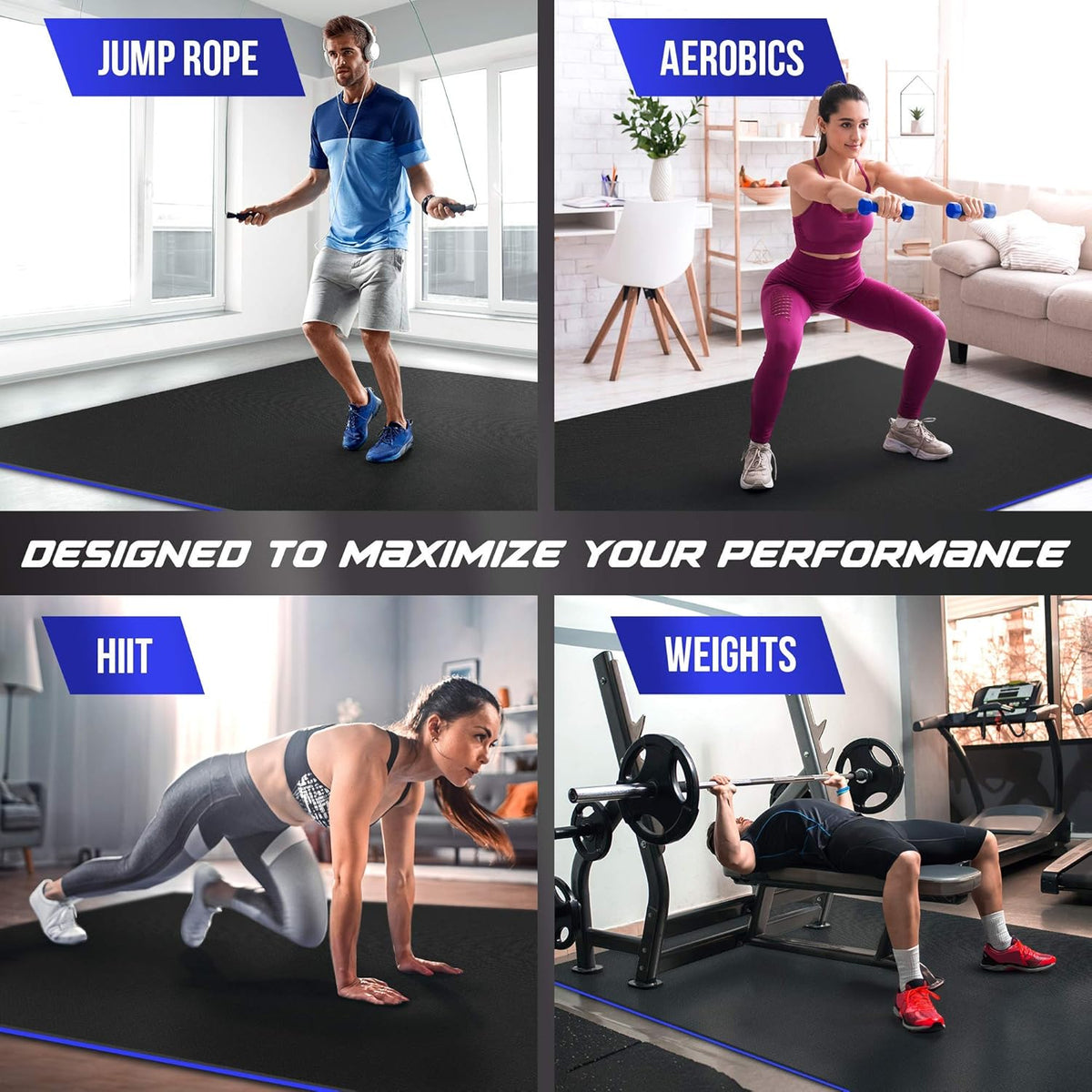 Large Exercise Mat 6’ x 4’ x 8.5mm Extra Thick Non-Slip Workout Mat R305