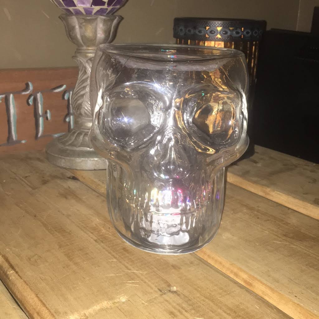 Light Up Skull 3 Wick Glass Candle Holder K190917
