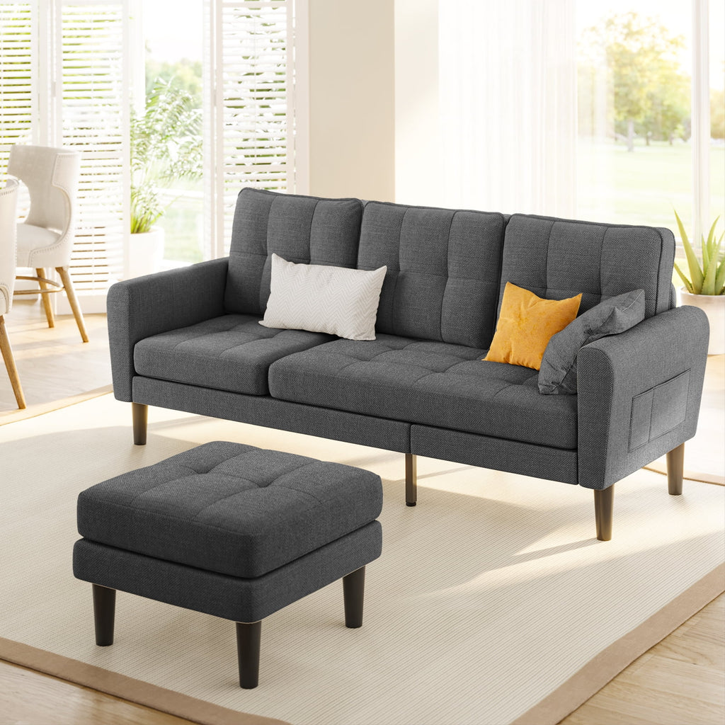 Dark Gray L Shaped Sectional Sofa Bed with Ottoman H7041