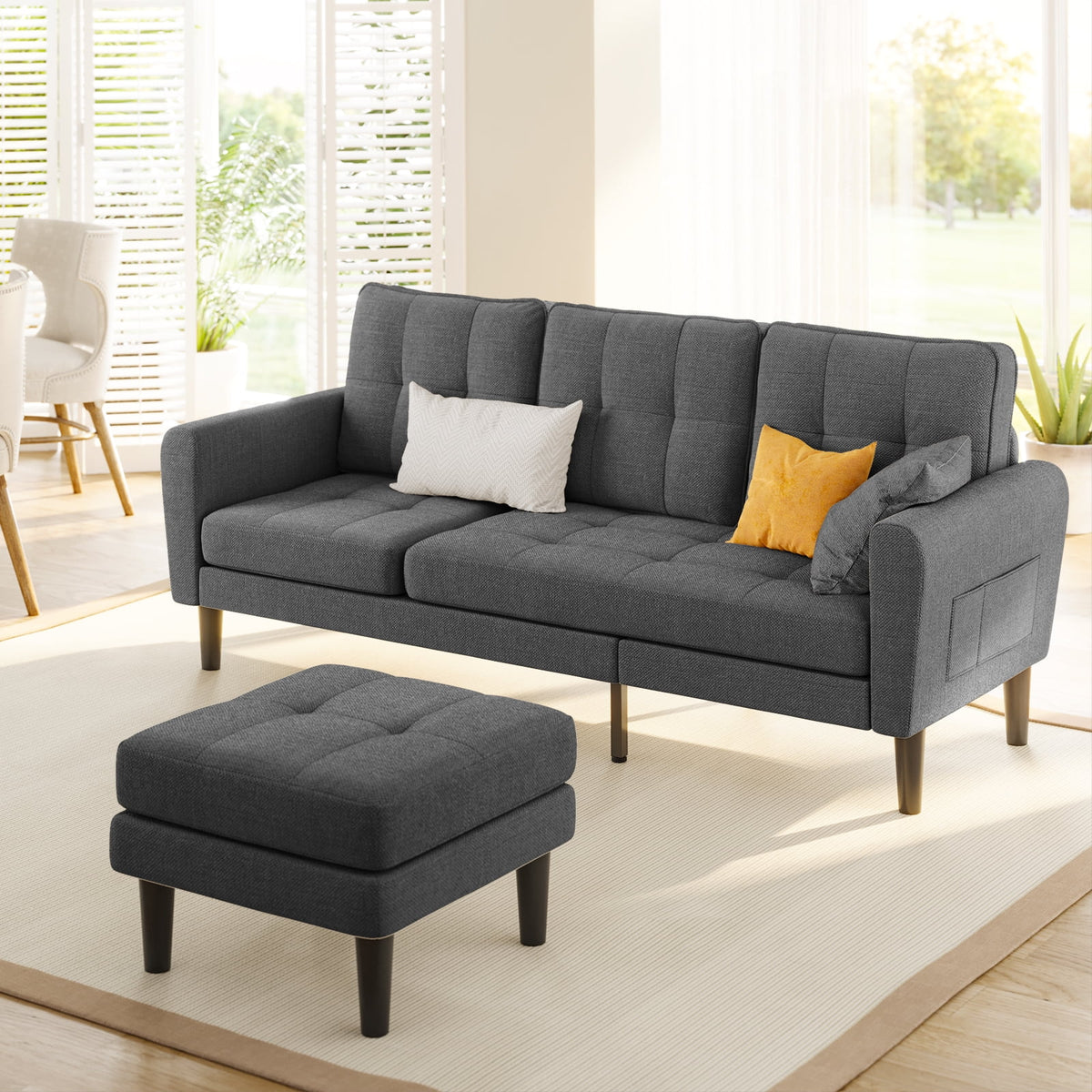 Dark Gray L Shaped Sectional Sofa Bed with Ottoman H7041