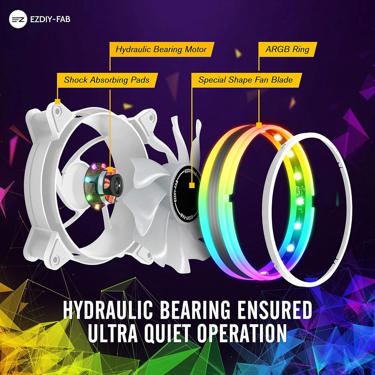 White 120mm RGB PWM Case Fan with Fan Hub, 5 Pack Q9046