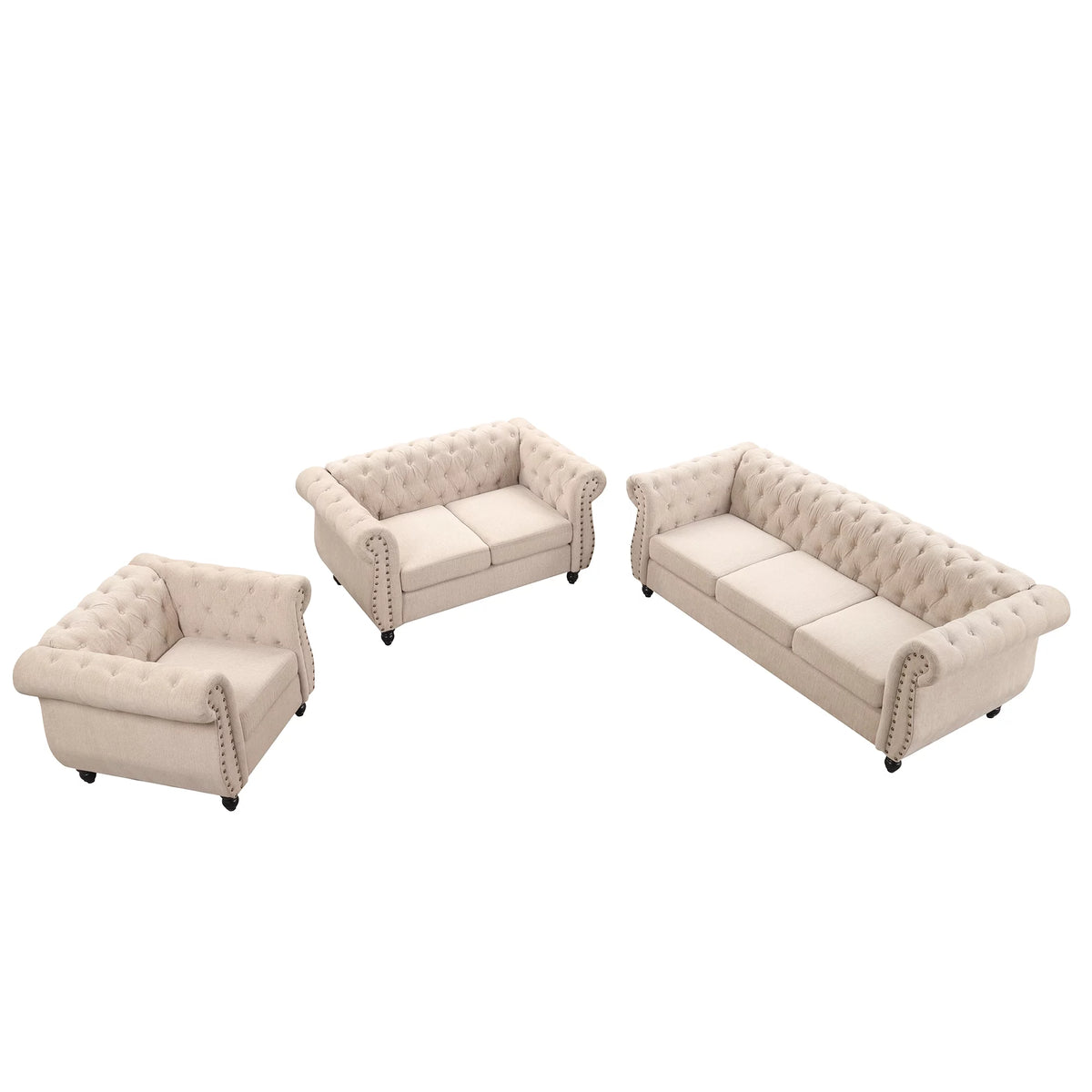 Dutch Velvet Tufted Sofa Set with Solid Wood Legs Q418