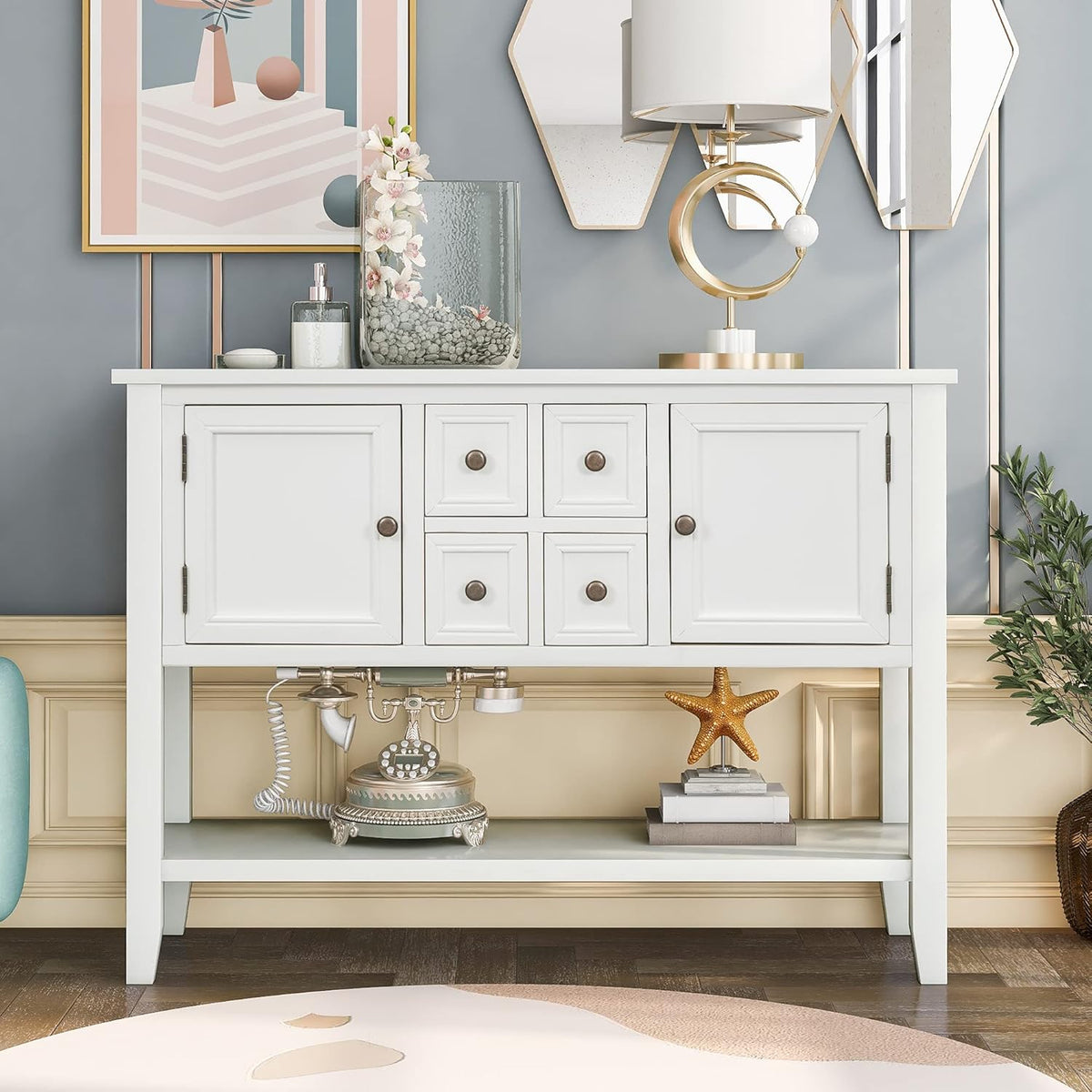 Solid Wood Console Table with 3 Drawers, 2 Cabinet and 1 Shelf F93453