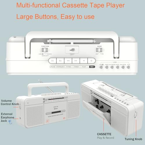 Cassette Player Recorder with Bluetooth, USB, AM/FM Radio Stereo, Portable N8373