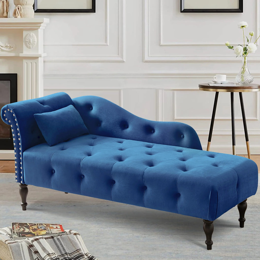 Blue Upholstered Chaise with Accent Pillow M49529