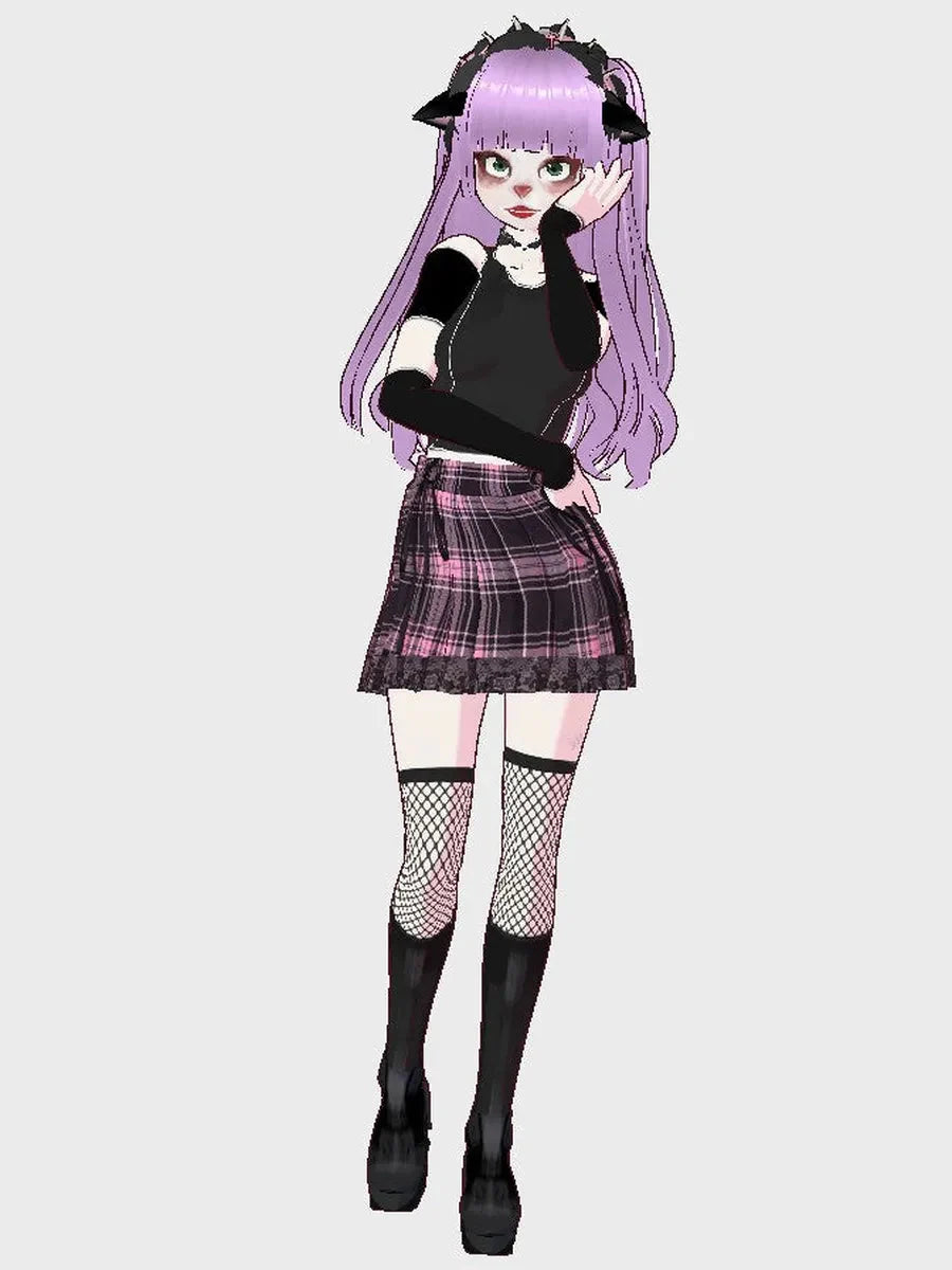 Pink Plaid Lace Skirt C96207