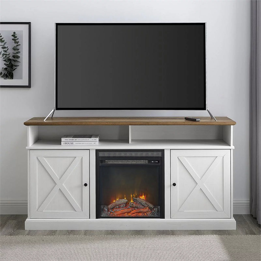 60" Tall Highboy Fireplace TV Stand in Rustic Oak/Brushed White G270945
