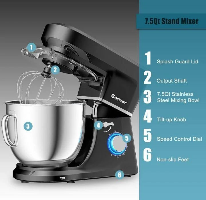 7.5 qt 6 Speed Black Stand Mixer H6666
