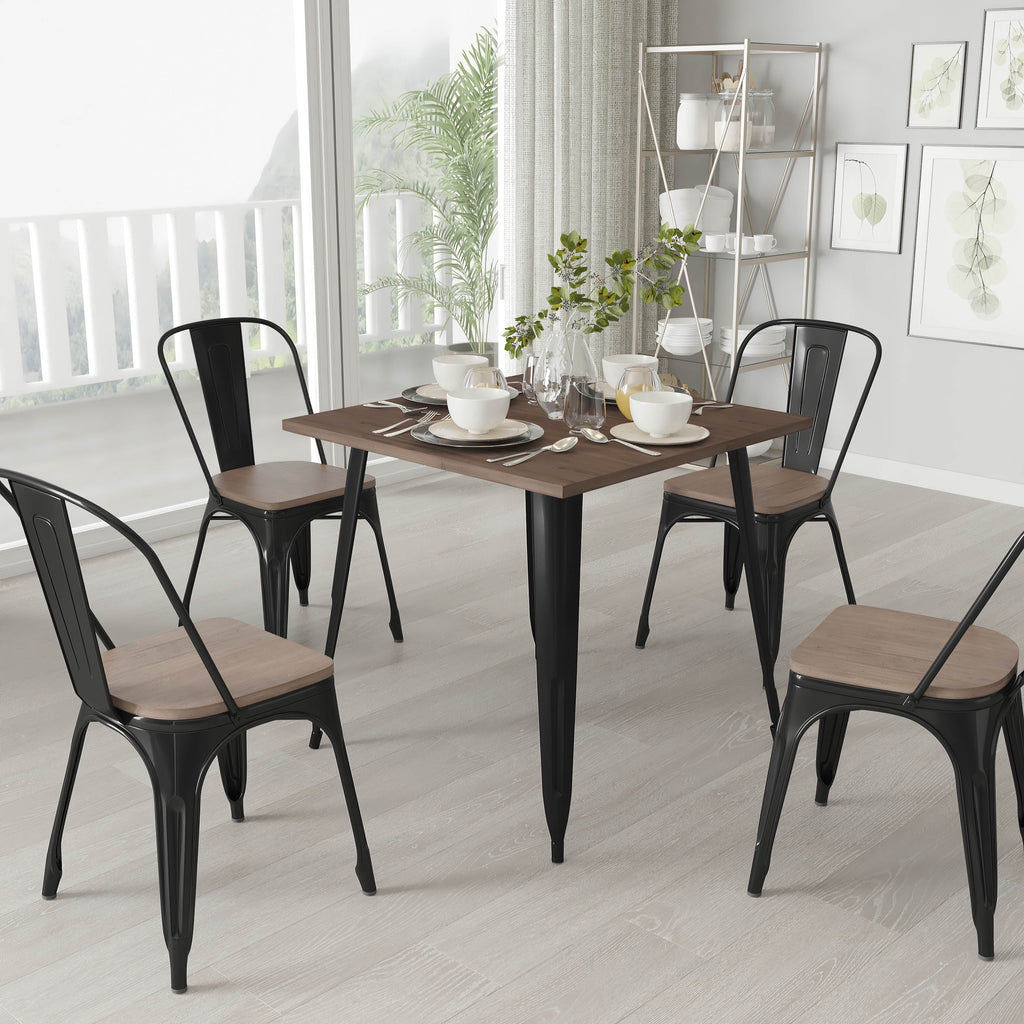 Black Metal Table with Walnut Finished Wood Top B7094