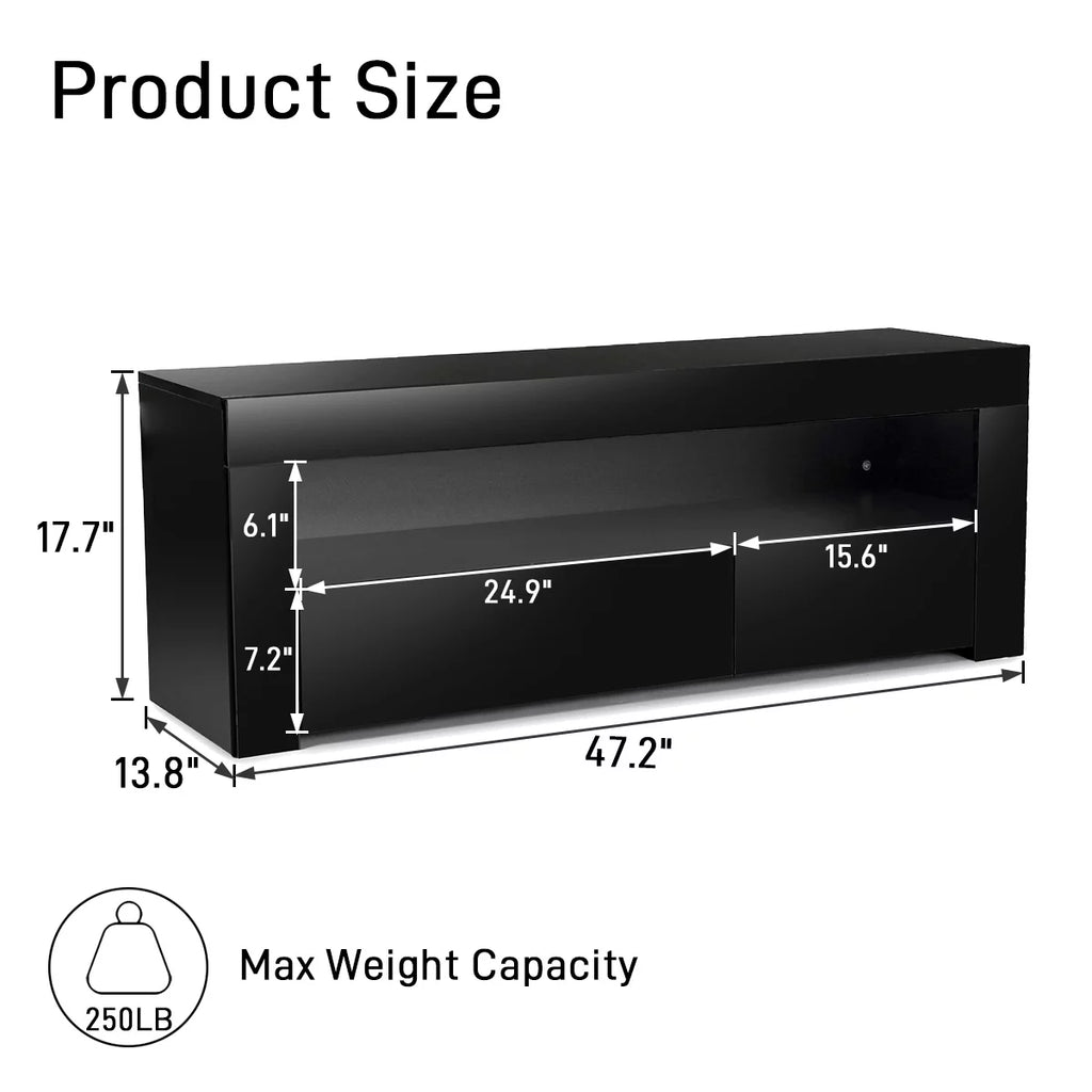 High Gloss TV Stand with LEDs for TVs up to 55 inch 2 Drawers Black Z1605