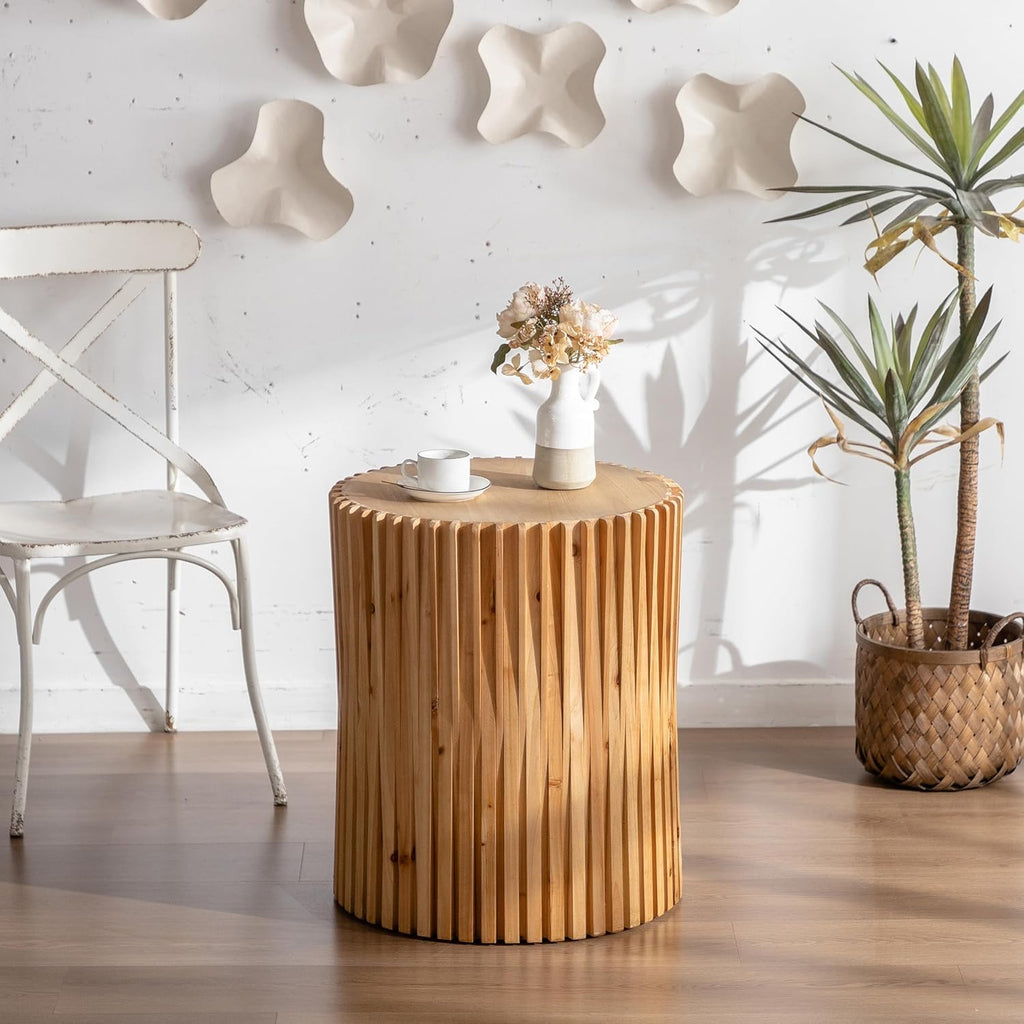 Cylindrical Coffee Table with Vertical Texture Relief Design R905314