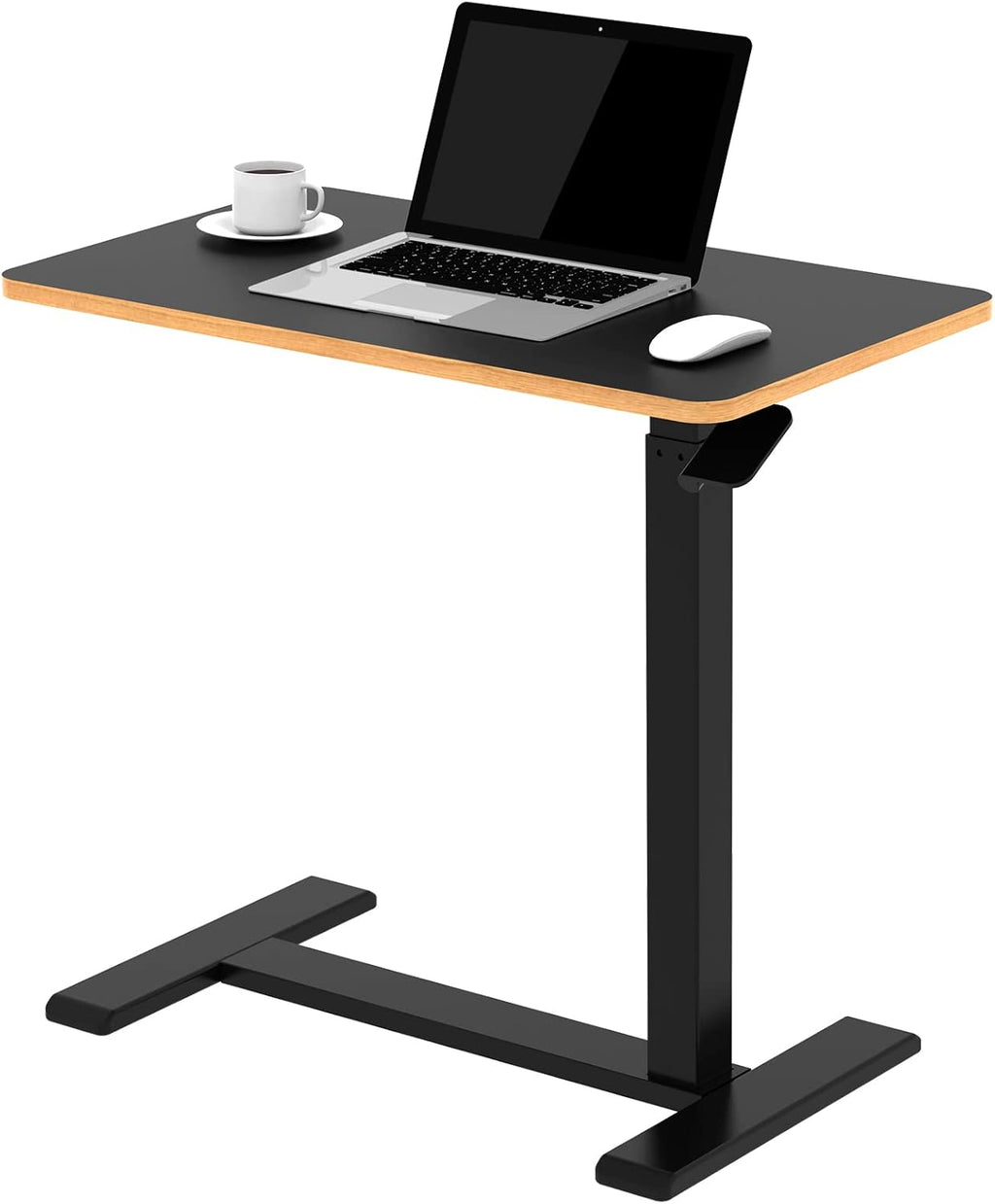 Medical Adjustable Overbed Bedside Table with Hidden Casters, Pneumatic Mobile Laptop Computer Standing Desk Cart with Tray, White G582