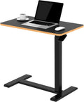 Medical Adjustable Overbed Bedside Table with Hidden Casters, Pneumatic Mobile Laptop Computer Standing Desk Cart with Tray, White G582