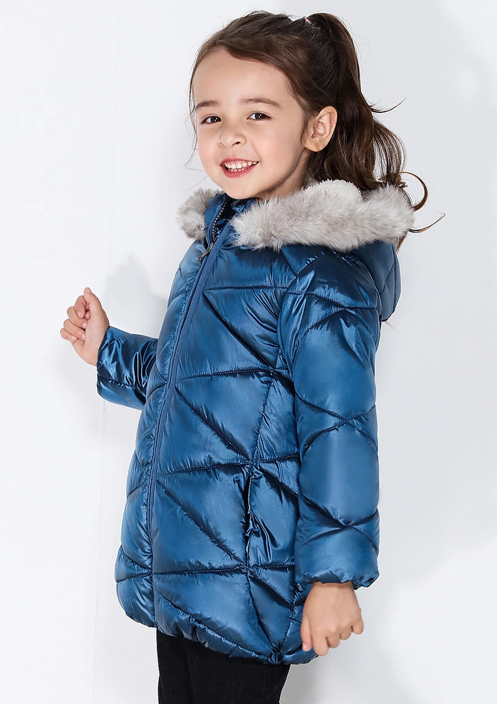 Girls Hooded Sherpa Lined Lightweight Puffy Waterproof Jacket Q20817