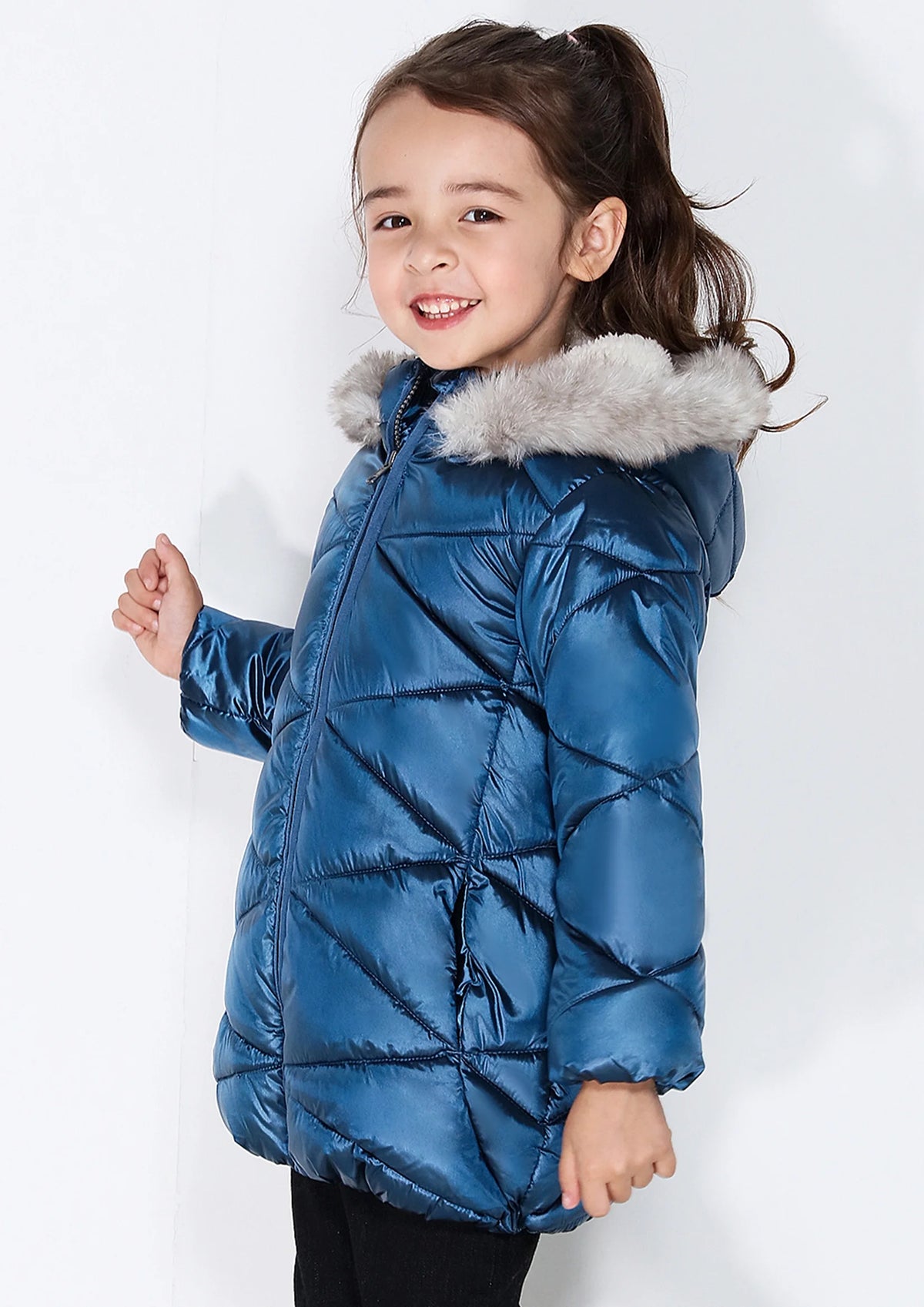 Girls Hooded Sherpa Lined Lightweight Puffy Waterproof Jacket Q20817