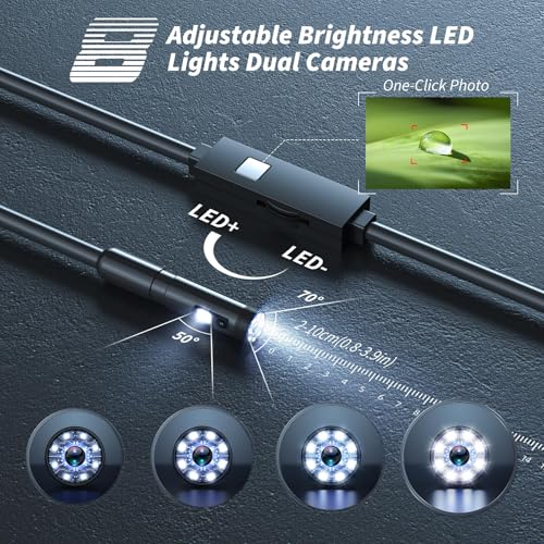 1920P HD Borescope with 8 Adjustable LED Lights, 16.4ft Semi-Rigid Snake Camera V575828