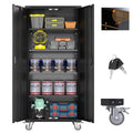 Metal Storage Cabinet with Lock, 72In Steel Storage Cabinet with Wheels, Black Y568464