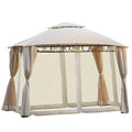Beige Double Tiered Outdoor Patio Gazebo with UV Protection C3217