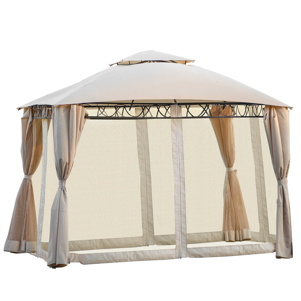 Beige Double Tiered Outdoor Patio Gazebo with UV Protection C3217