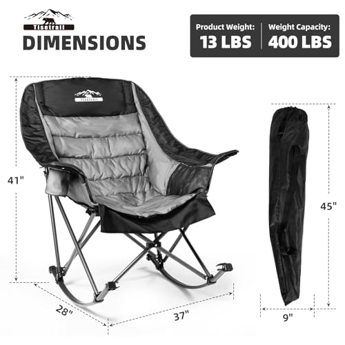 Oversized Padded Camping Chair with Cup Holder, Blue & Gray O81366