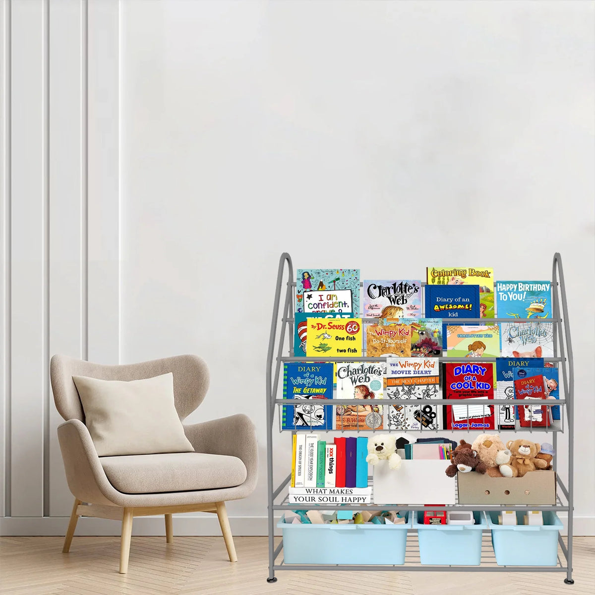 Grey Metal Kids Bookshelf 32 in R7196