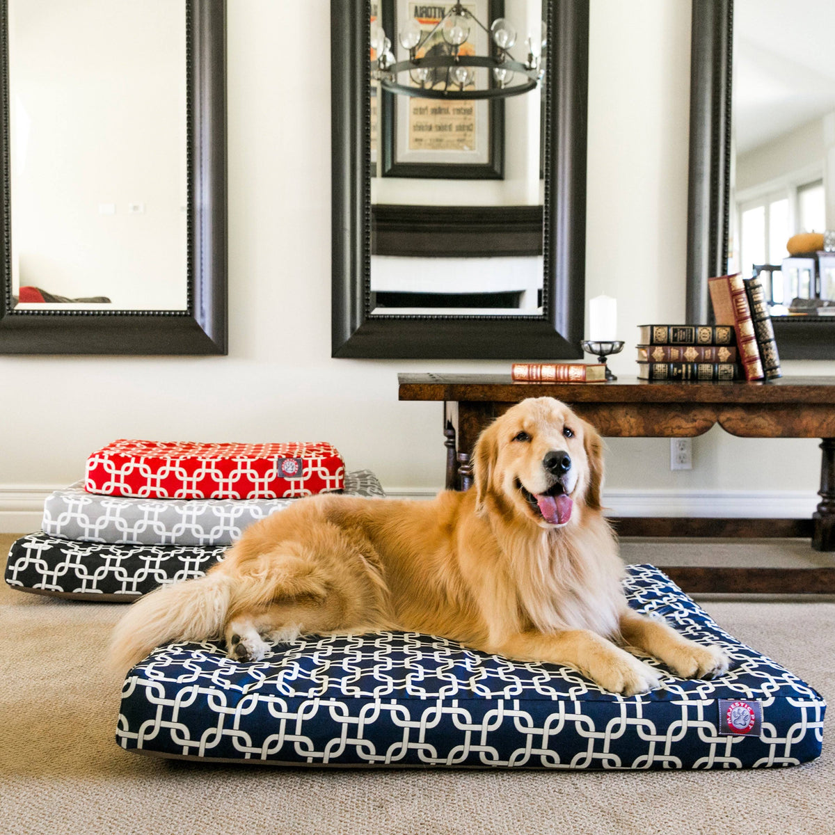 Red Rectangle Orthopedic Memory Foam Dog Bed L69583