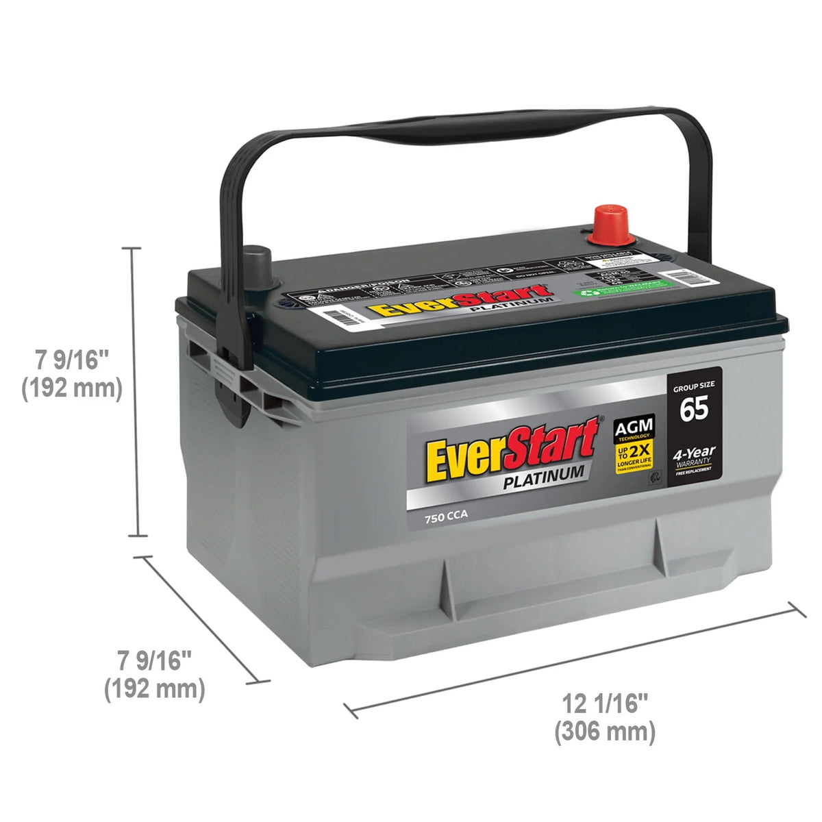 AGM Battery Group Size 65 12 Volt 750 CCA X525