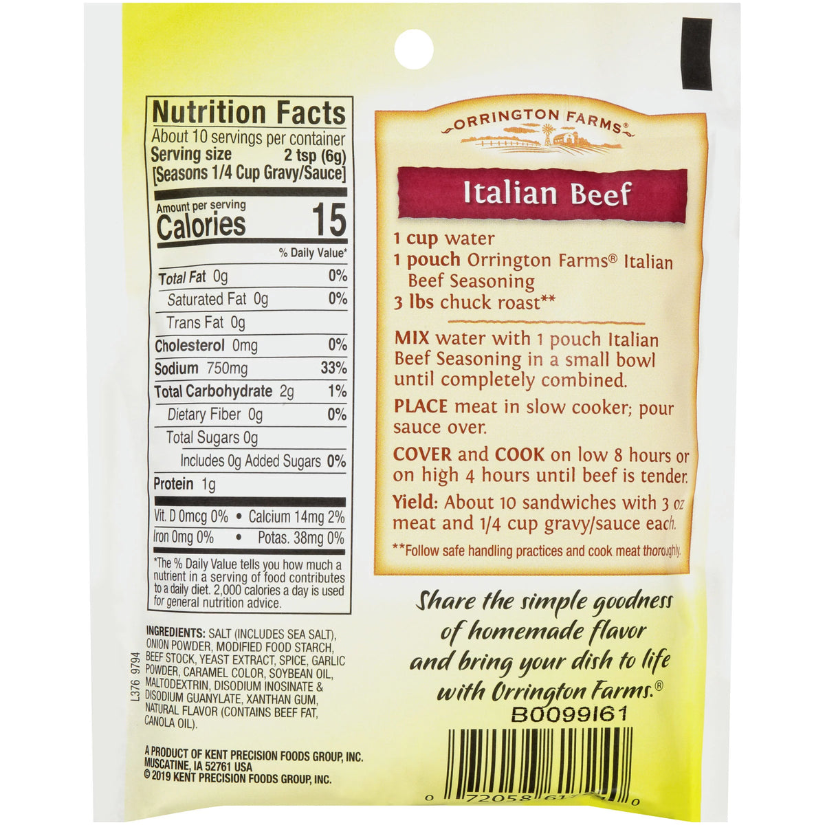 Italian Beef Seasoning 2.1 oz Packet C71074