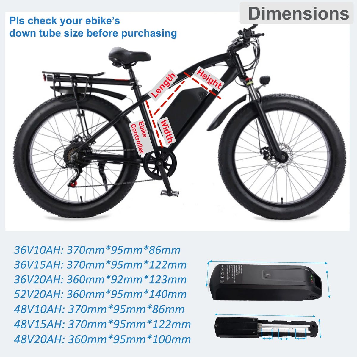 36V 20Ah Lithium Ebike Battery with 3A Charger Y2640