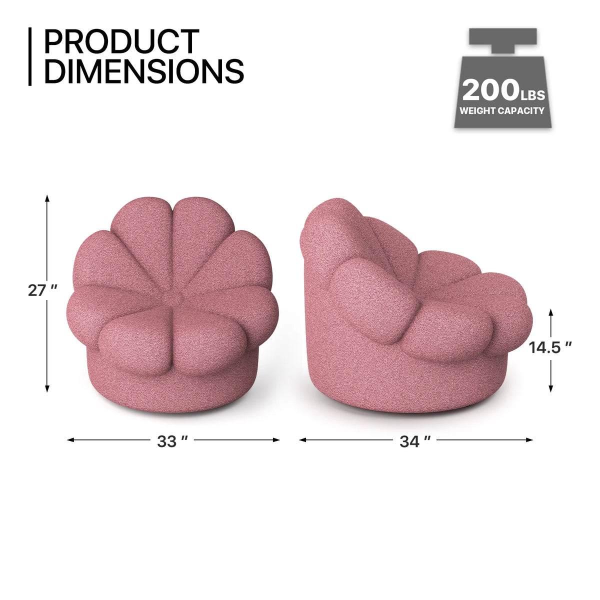 Rosewood Pink Mohair Blooming Flower Lazy Sofa E1006