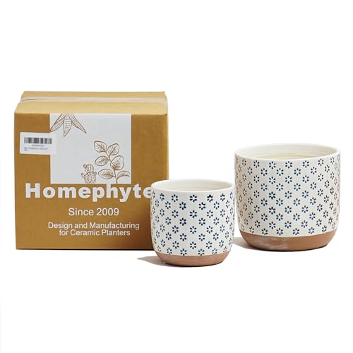 Set of 2 Ceramic Stoneware Plant Pots with Drainage Hole L390