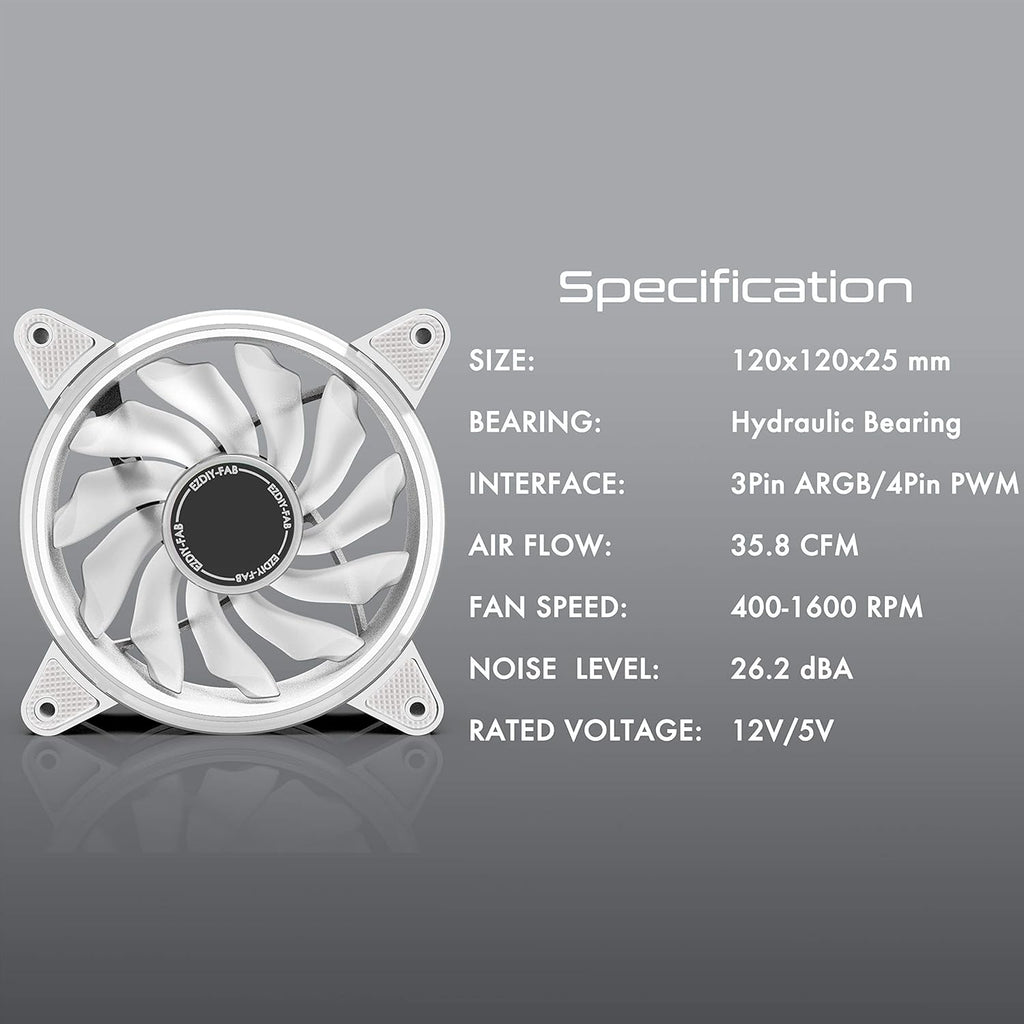 White 120mm RGB PWM Case Fan with Fan Hub, 5 Pack Q9046