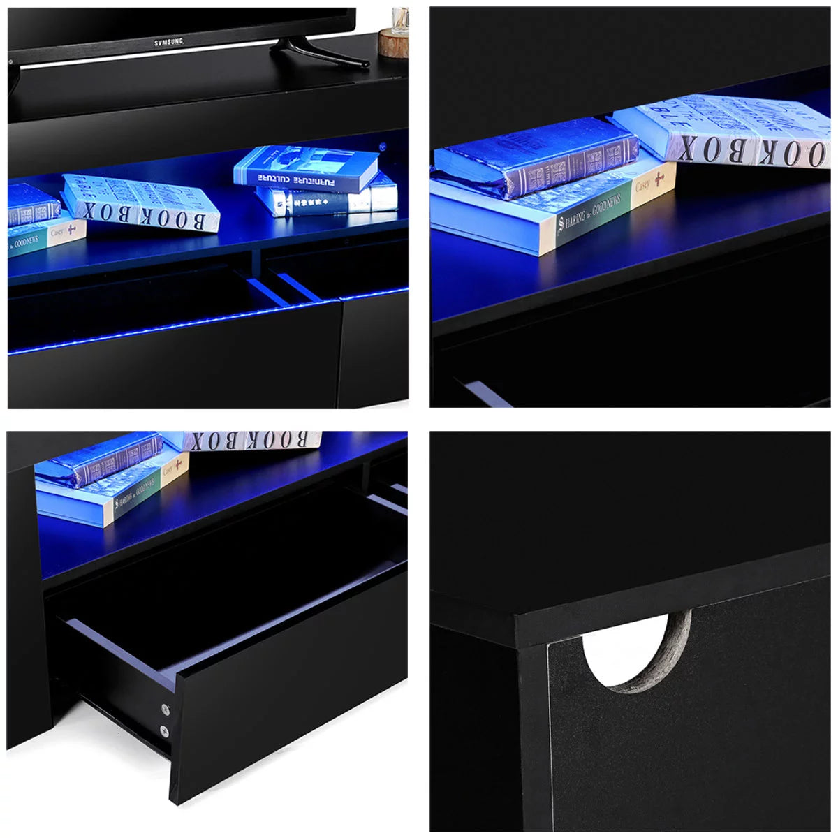 High Gloss TV Stand with LEDs for TVs up to 55 inch 2 Drawers Black Z1605