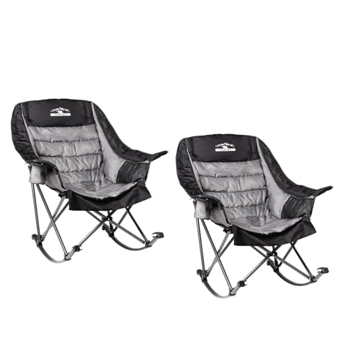 Oversized Padded Camping Chair with Cup Holder, Blue & Gray O81366