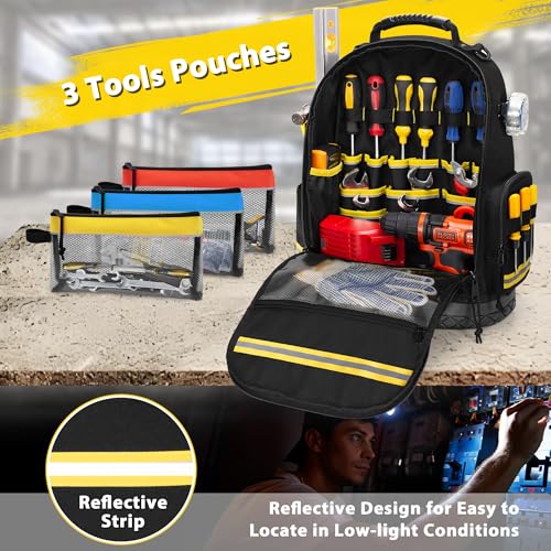 Heavy Duty Black Tool Backpack with 3 Pouches C50626