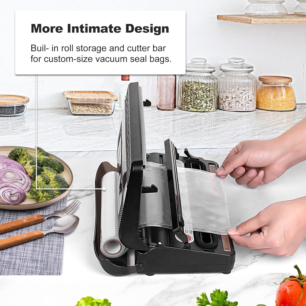 8 in 1 Automatic Vacuum Sealer Machine with Vacuum Bags & Roller Storage, Cutter, Black M48477