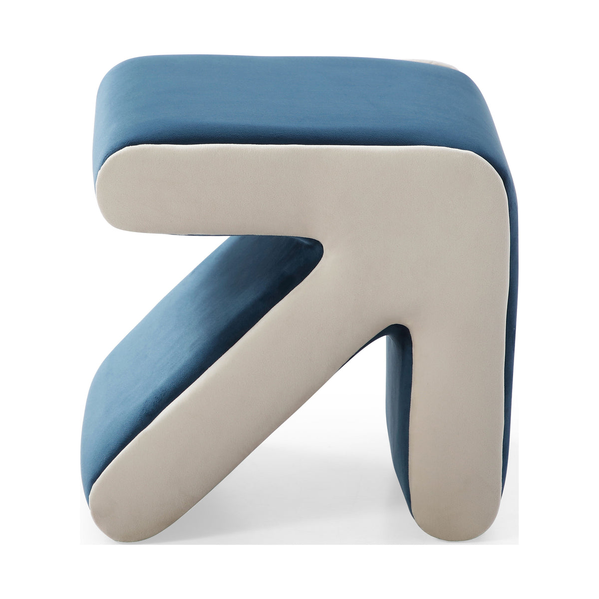 Blue+Beige Velvet Ottoman Footstool A66438