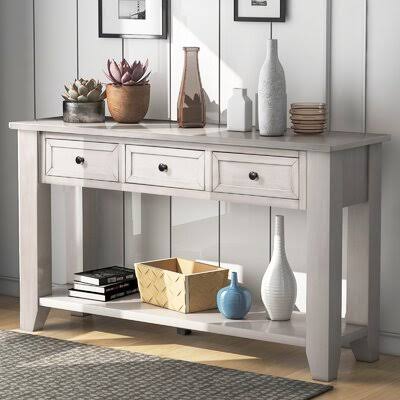 White Solid Wood Console Table L418641