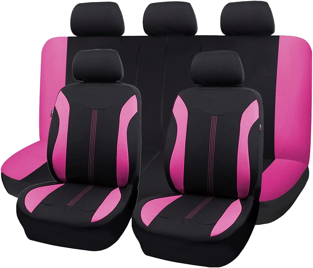 Automotive Seat Covers Full Set Breathable Universal Pink Black W63644