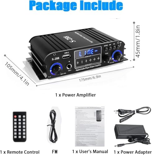 4 Channel Bluetooth 5.0 Stereo Amplifier, 50Wx4 Power Amp, 1200W Max, Class D Home Audio Receiver P522