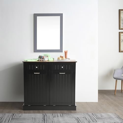 Teal Wood Tilt Out Trash Can Cabinet with Double Hidden Trash Can Holder Q284664