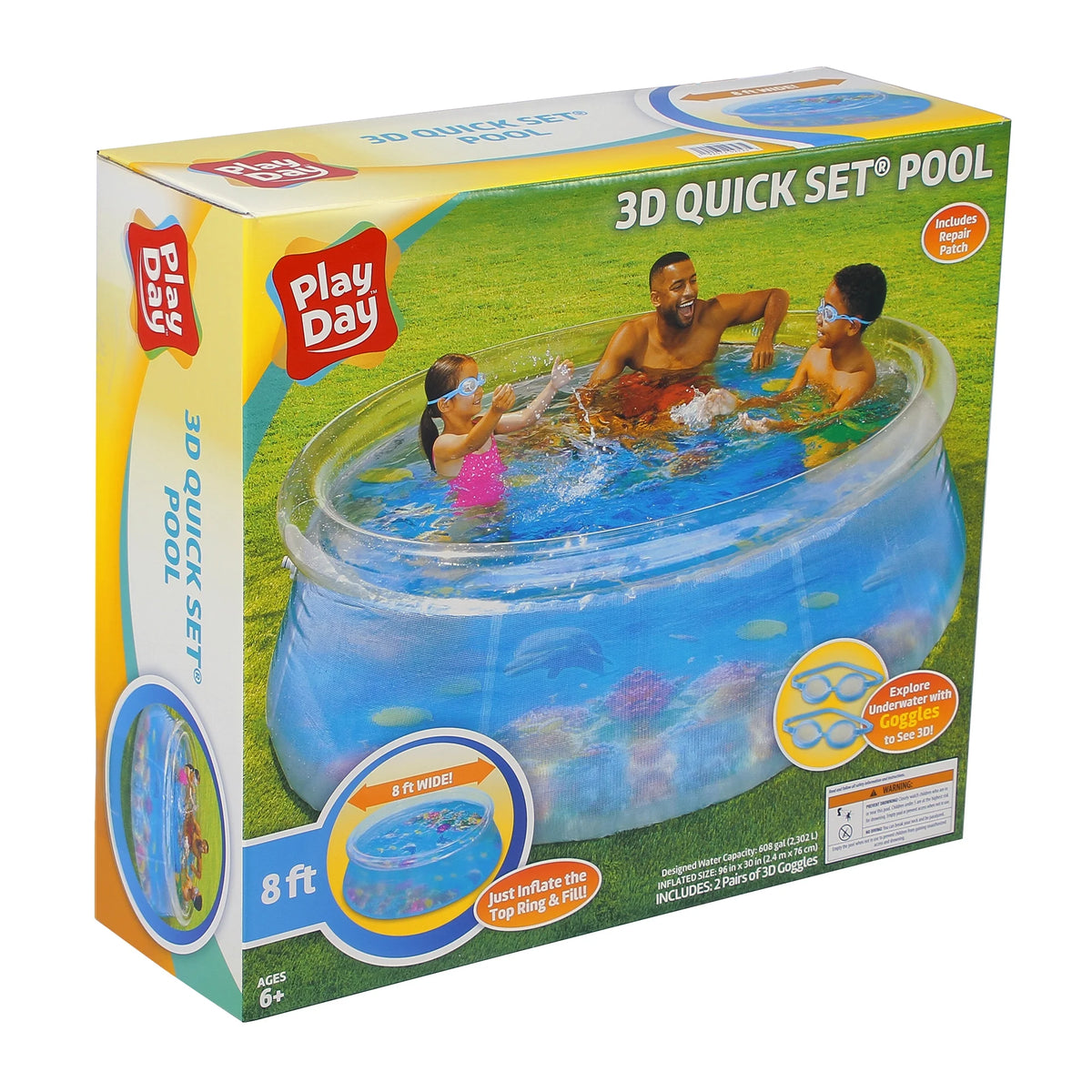 8-Foot Round Transparent Above Ground Pool with Goggles H7196