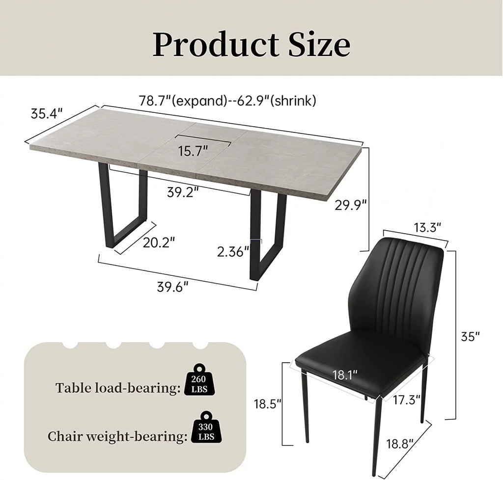 Extendable Solid Wood Dining Table Set with 6 Upholstered Chairs U880