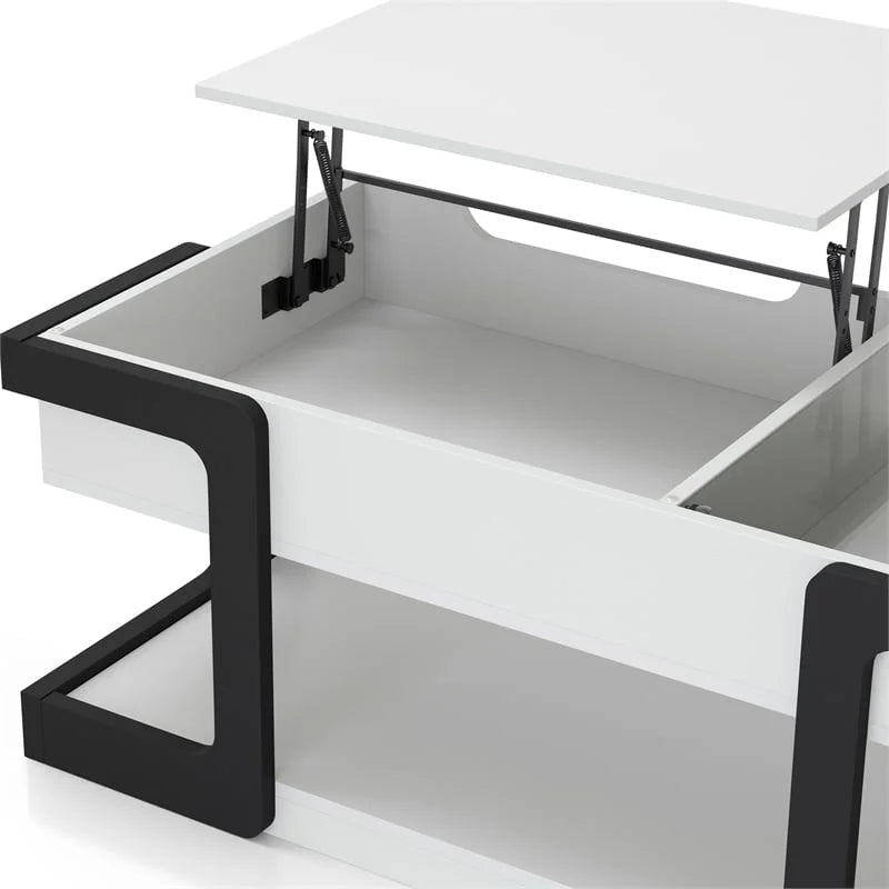White Wood Lift-Top Storage Coffee Table D5978