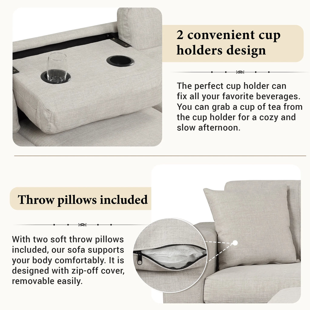 Light Gray Sectional Sofa with Storage Ottoman and Cup Holder P394929