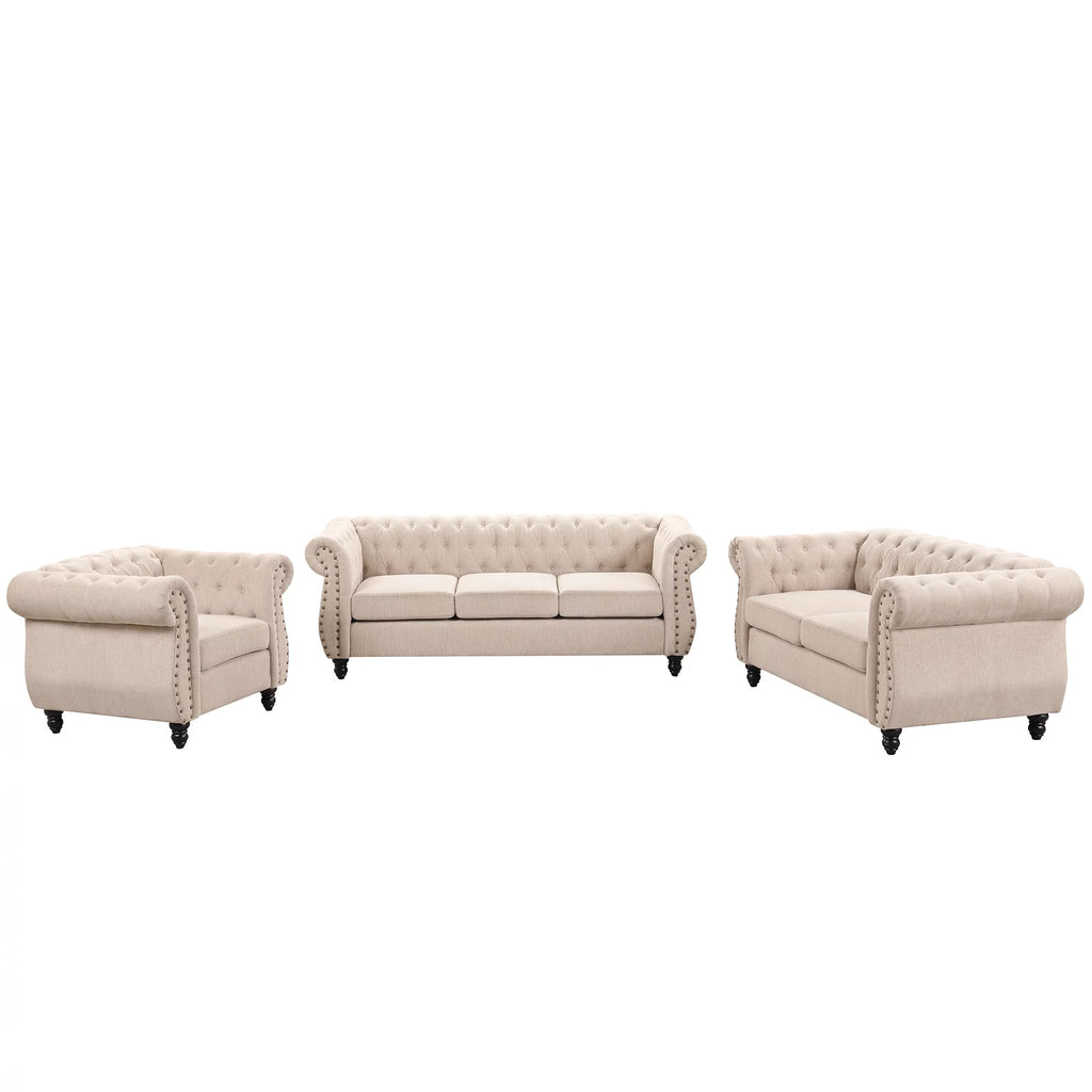 Dutch Velvet Tufted Sofa Set with Solid Wood Legs Q418