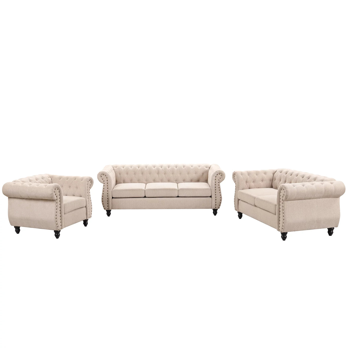 Dutch Velvet Tufted Sofa Set with Solid Wood Legs Q418